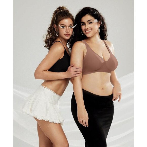 Women's Deep V Wireless Bra Supportive Seamless T-Shirt Plunge Bralette - Picture 8 of 8